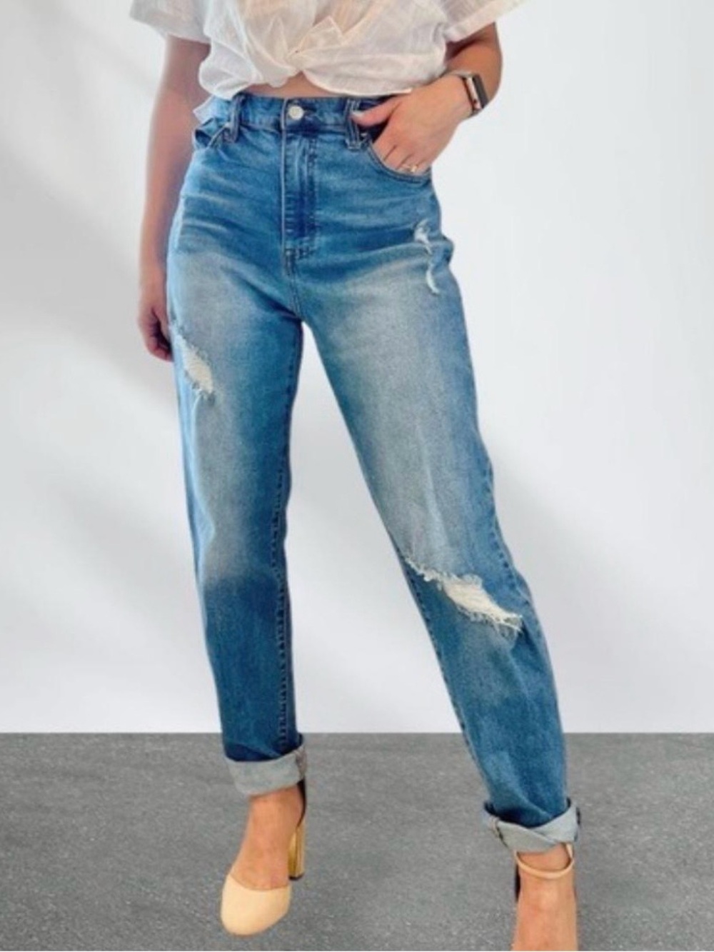 Altar'd State Dark Blue Distressed Boyfriend Jeans